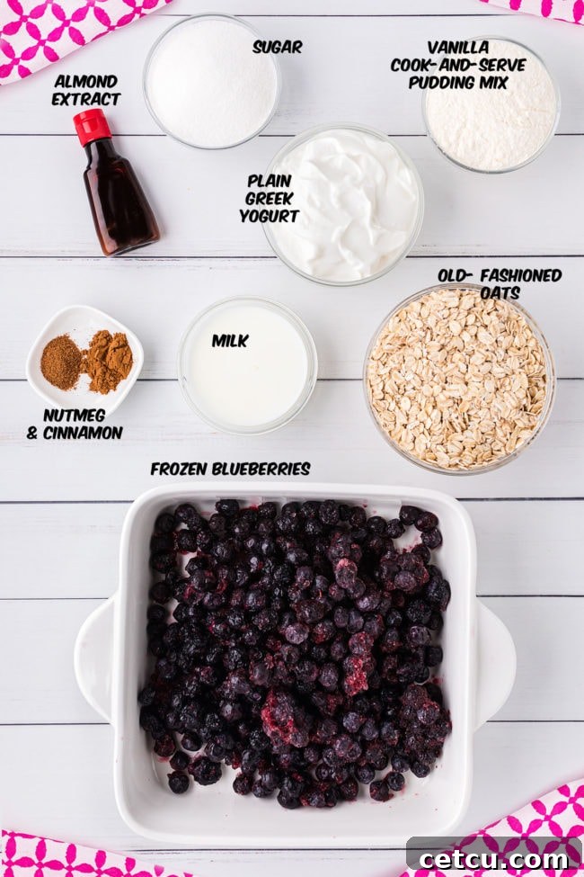 ingredients for blueberry crisp on a counter