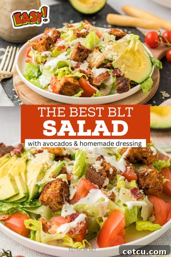 A collage of various appealing BLT salad photos, perfect for sharing on social media like Pinterest.