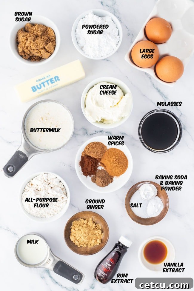 ingredients for homemade gingerbread bundt cake