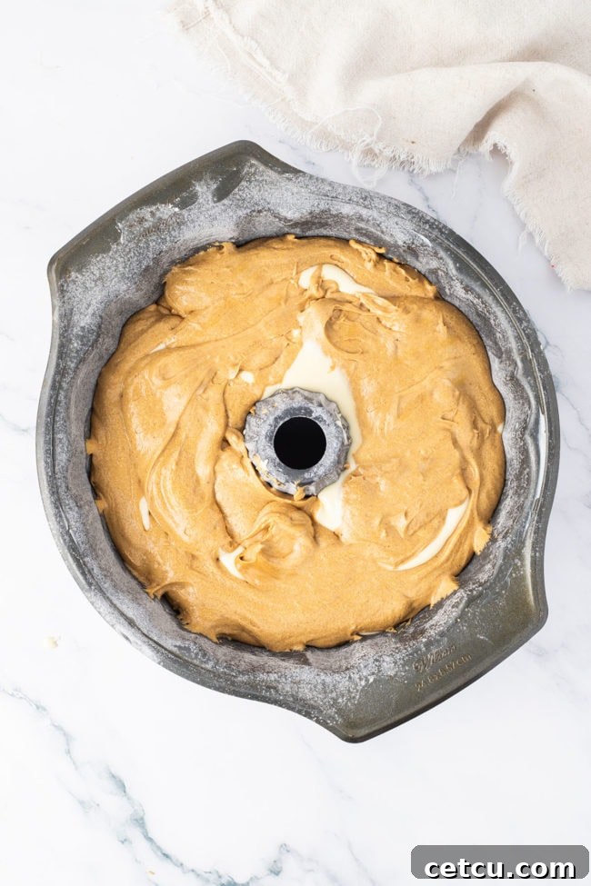 cake batter in a bundt pan