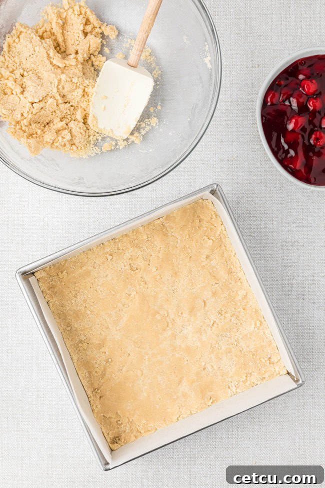 shortbread crust in a square pan