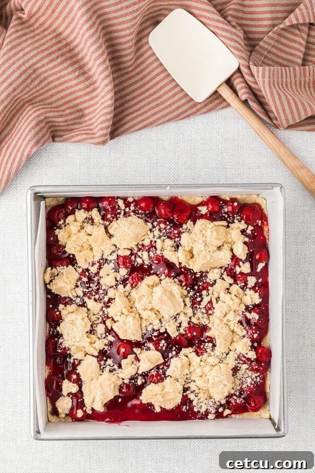 crumble topping over cherry pie filling