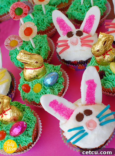 Collection of spring easter cupcakes with various designs