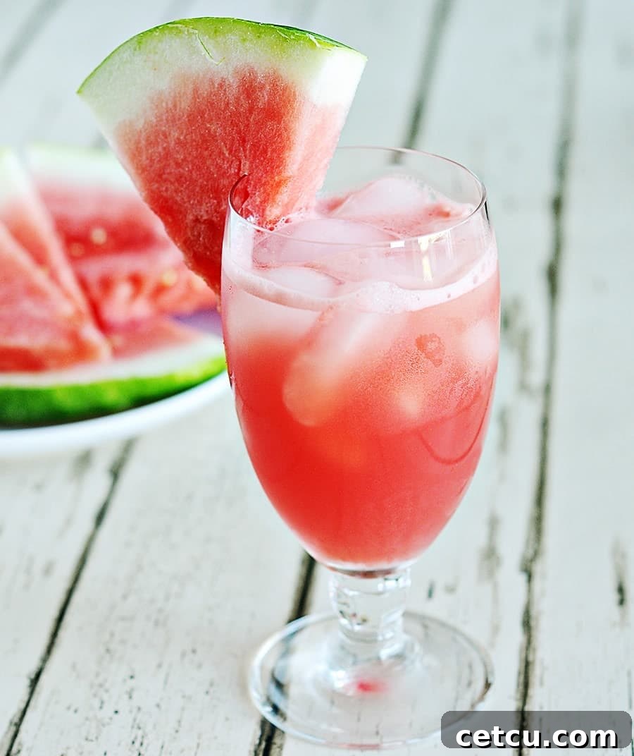 Vibrant Watermelon Cooler in a stylish glass, perfectly garnished for hot summer days.