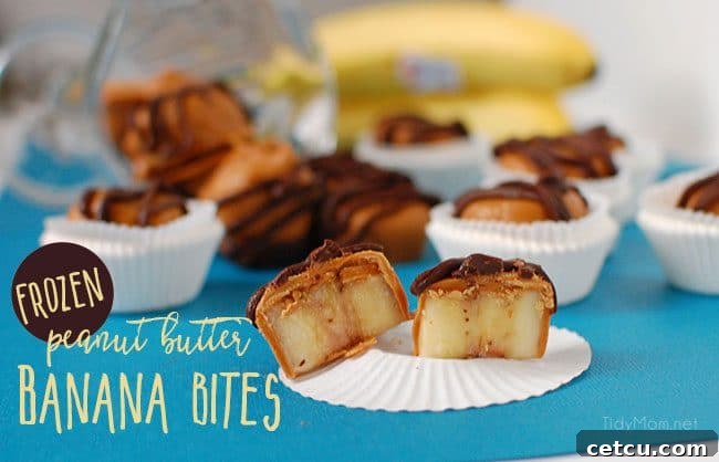 Delicious Frozen Peanut Butter Banana Bites stacked on a plate, ready to eat