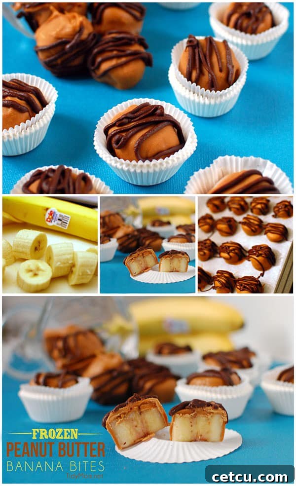A large image showcasing a full batch of Frozen Peanut Butter Banana Bites on a platter, ready to be served