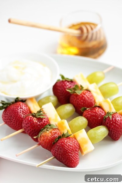 Colorful fruit and cheese skewers, perfect for a healthy snack