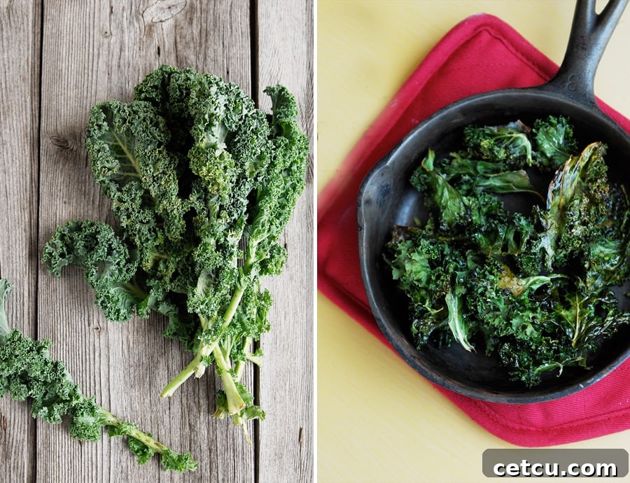 Crunchy oven-baked kale chips, a nutritious snack