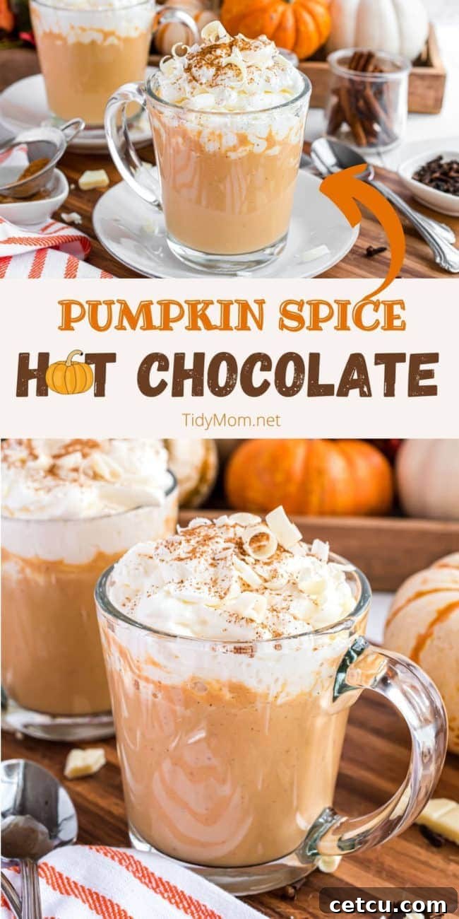 A tall glass mug filled with pumpkin hot chocolate, generously topped with fluffy whipped cream and a sprinkle of spices, capturing the essence of autumn.