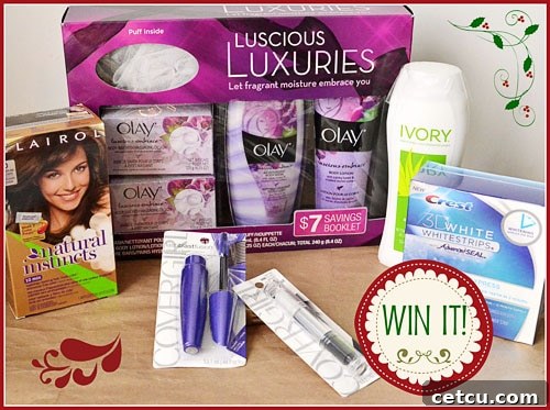 P&G prize pack from a past promotion P&G prize pack featuring various beauty products