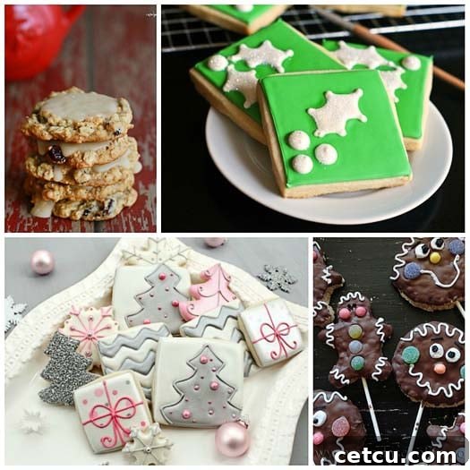 A variety of beautifully decorated holiday cookies