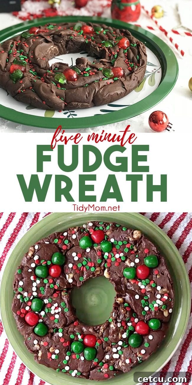 Five Minute Fudge Wreath on Christmas tray photo collage