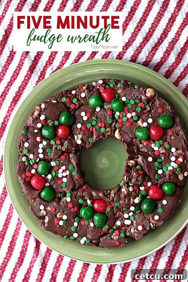Five Minute Fudge Wreath on green plate