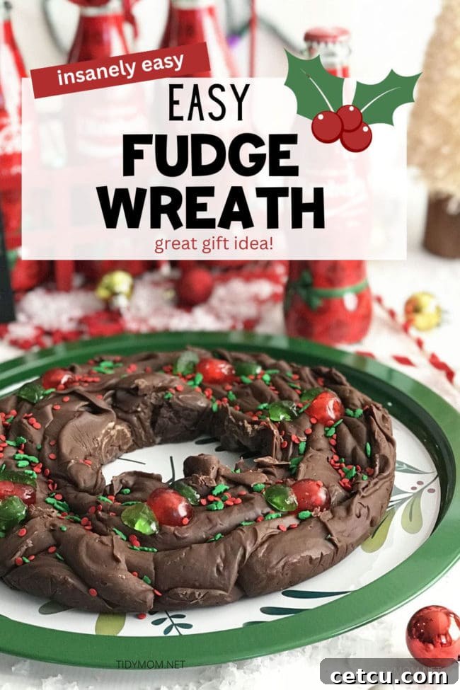 Easy fudge wreath on a holiday tray