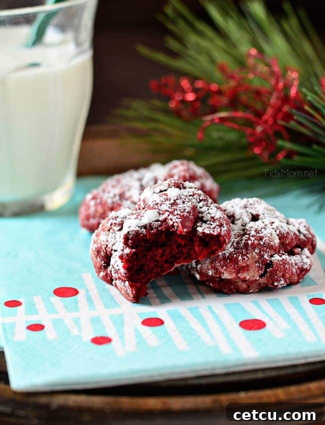 Delicious Red Velvet Cookies from TidyMom.net, showcasing their vibrant color and inviting texture.