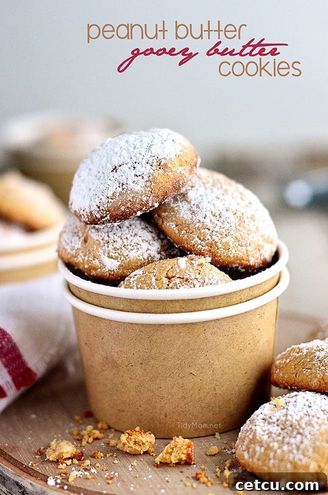 Easy Peanut Butter Gooey Butter Cookies - recipe at TidyMom.net.