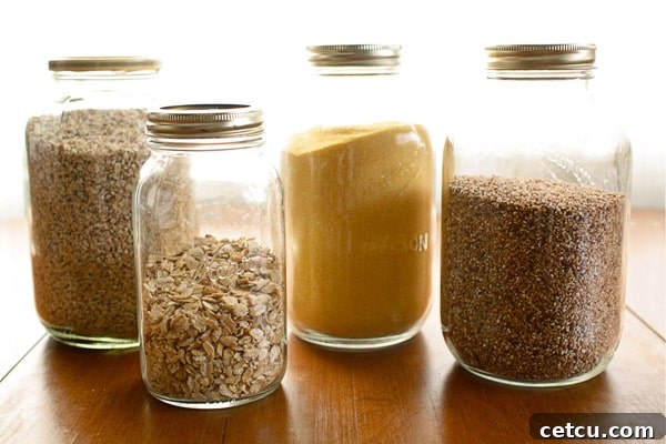 Dry goods organized in clear glass jars for freshness and easy access