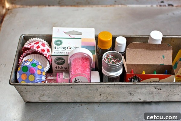 Repurposed baking pan for organizing small kitchen supplies
