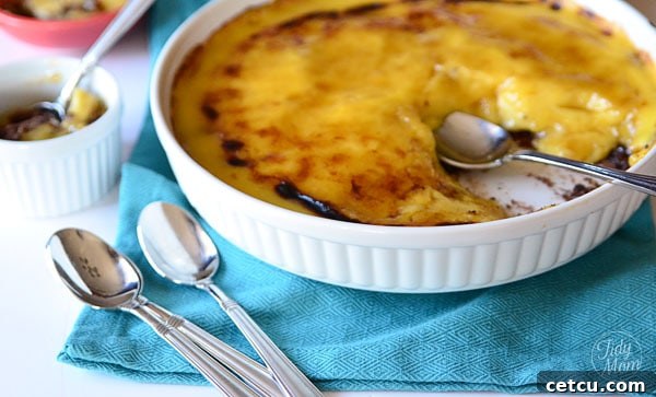 Close-up of Banana Brulee with caramelized topping