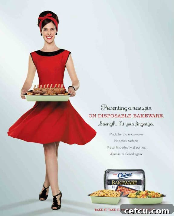 Woman proudly holding a delicious casserole in a Chinet Bakeware pan, ready for a party