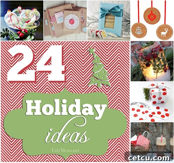 Collection of 24 Holiday Project Ideas, including Christmas crafts, baking, and decor.