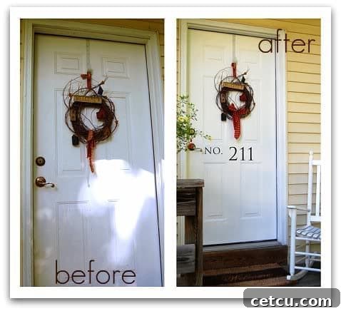 Front door before and after cleaning, showcasing the improvement in appearance