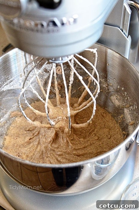 Smooth Snickerdoodle cupcake batter in a large mixing bowl.