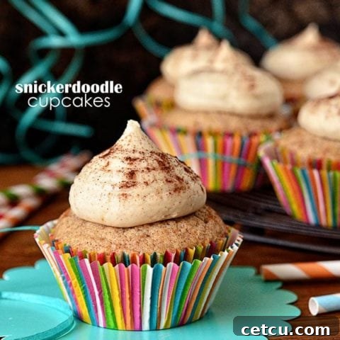 Perfectly baked Snickerdoodle cupcakes with a rich brown sugar buttercream frosting, ready to be served.