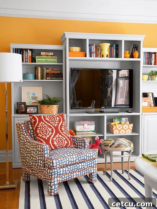 Gray Media Center for large wall - Modern living room storage