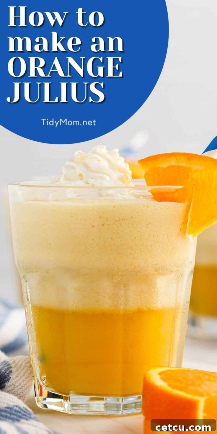 A captivating image of a Homemade Orange Julius with whipped cream, ideal for pinning on Pinterest and sharing with friends.