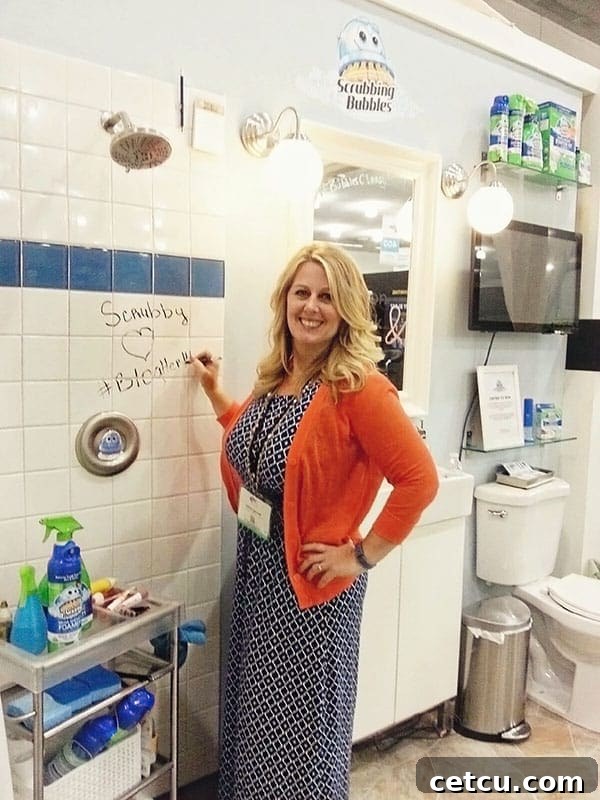 TidyMom discussing bathroom cleaning tips with Scrubbing Bubbles at BlogHer 2014