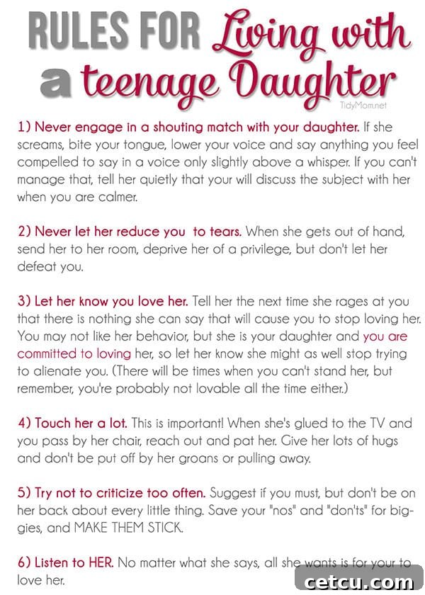 Rules for Living with a Teenage Daughter + free printable at TidyMom.net
