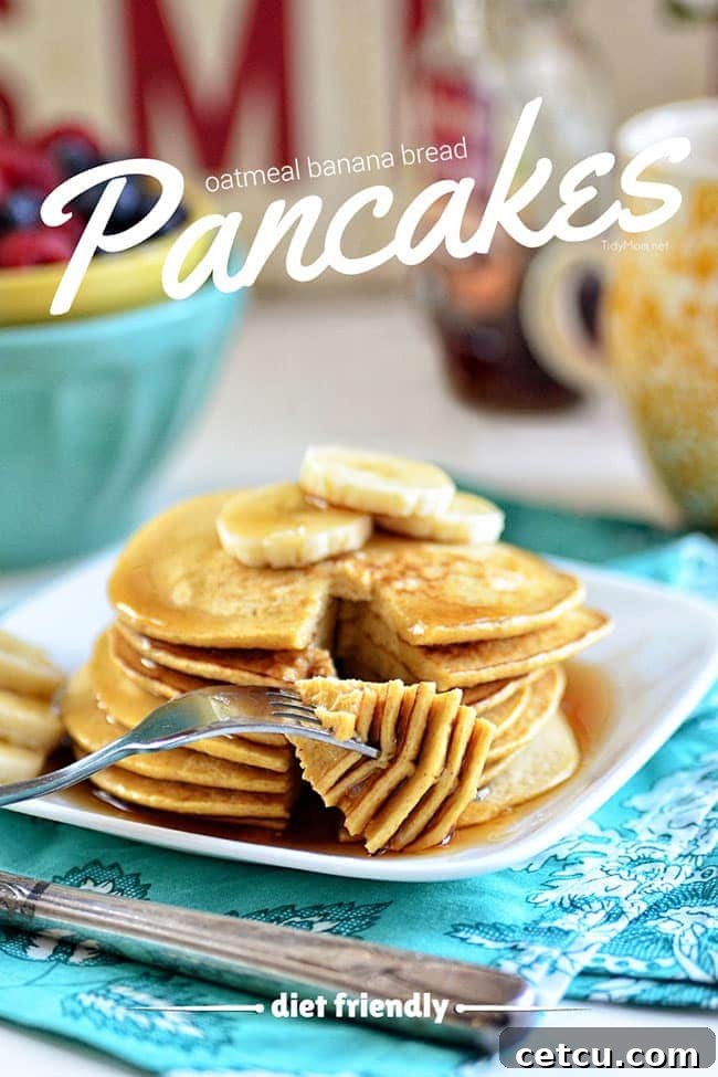 Effortless Weeknight Meals 4 Diety-friendly Oatmeal Banana Bread Pancakes - just 3 ingredients! recipe at TidyMom.net