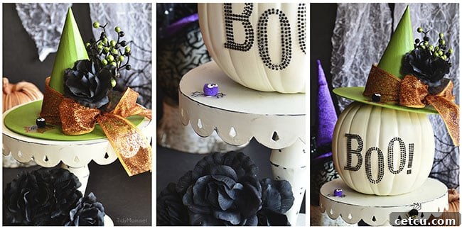 Easy Halloween Craft with Witch Hat and Pumpkin