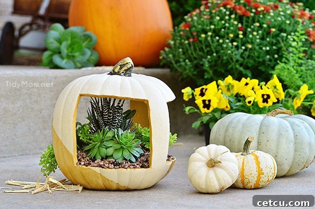 Gold Succulent Pumpkin planter at TidyMom.net