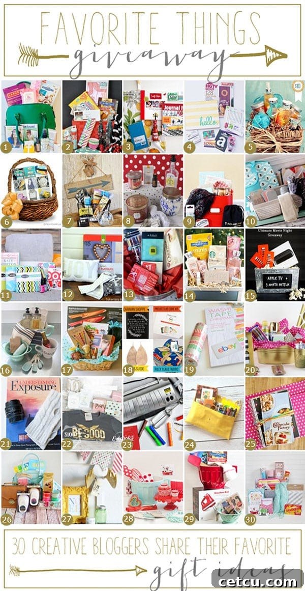 An exciting blog hop guide showcasing 30 bloggers participating in the Favorite Things Giveaways