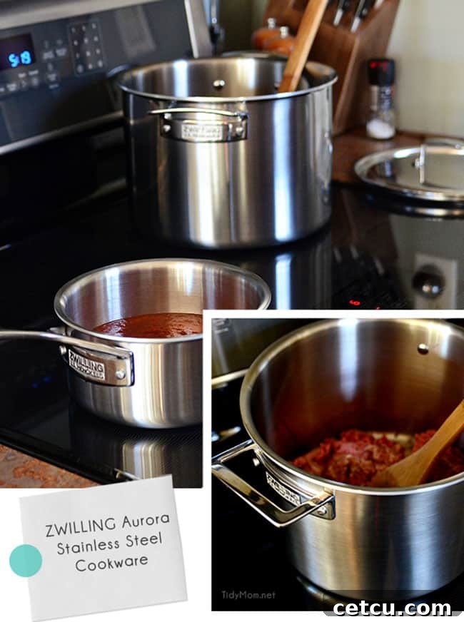 7 piece Zwilling Aurora Stainless Steel Cookware Set in use at TidyMom.net