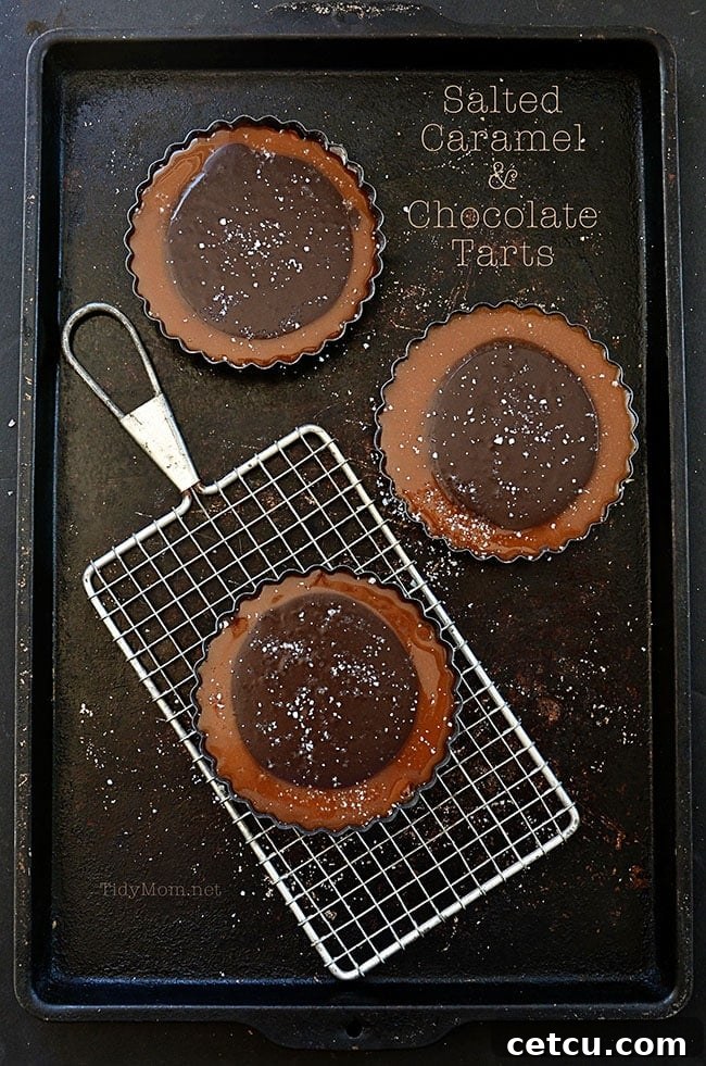 Salted Caramel & Chocolate Tarts. Simple yet elegant dessert recipe at TidyMom.net