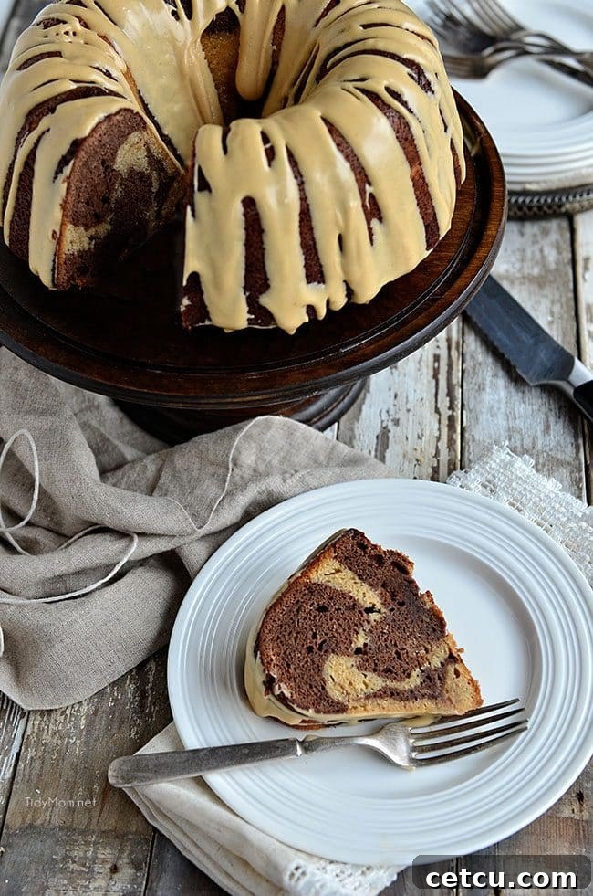 Salted Caramel Peanut Butter and Chocolate Marble Bundt Cake Recipe