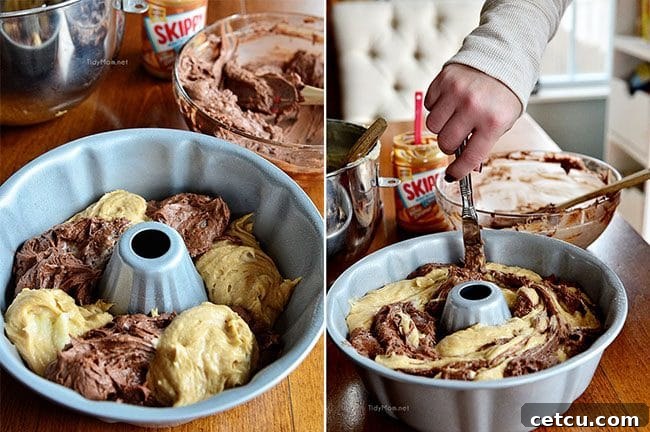 Making Peanut Butter and Chocolate Marble Bundt Cake Batter