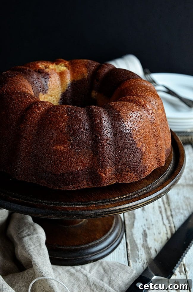Salted Caramel Peanut Butter and Chocolate Marble Bundt Cake with Glaze