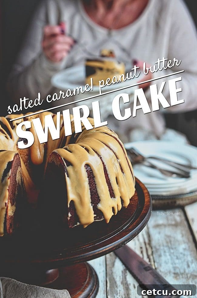 Salted Caramel Peanut Butter Swirl Cake Slice