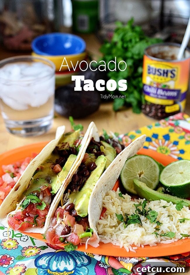 avocado tacos with black chili beans Avocado Tacos recipe at TidyMom.net