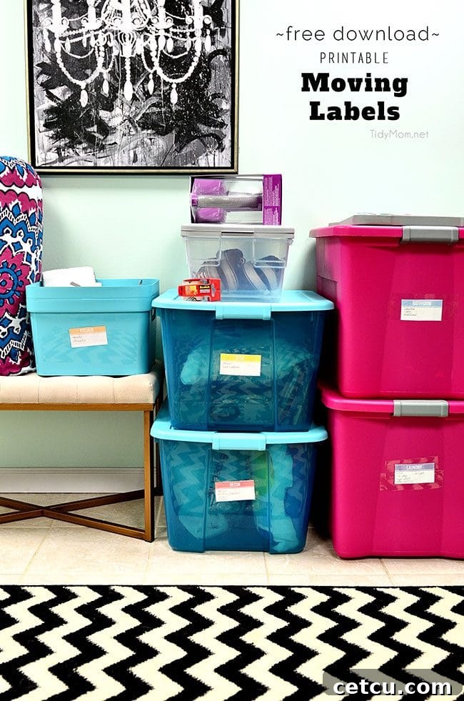 Free Download Printable Moving Labels for easy home organization during a move, available at TidyMom.net