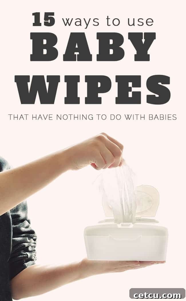 15 brilliant ways to use baby wipes that have nothing to do with babies! Find out more at TidyMom.net. Practical cleaning hacks for home and party.