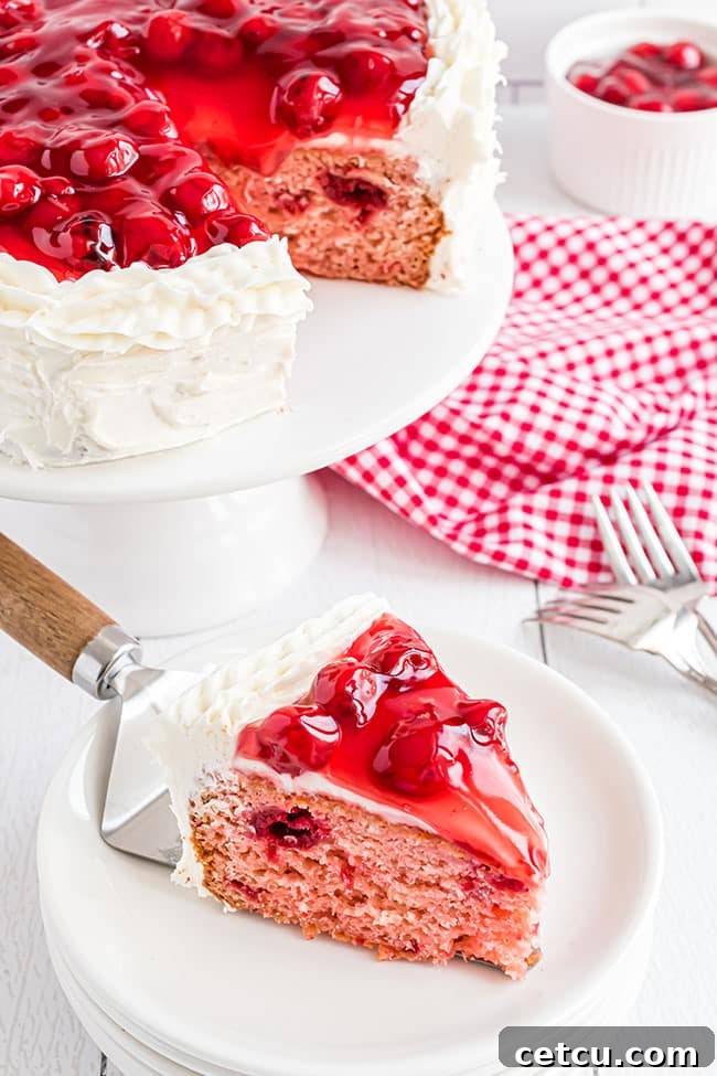 slice of heart shaped cheery cake on white plate