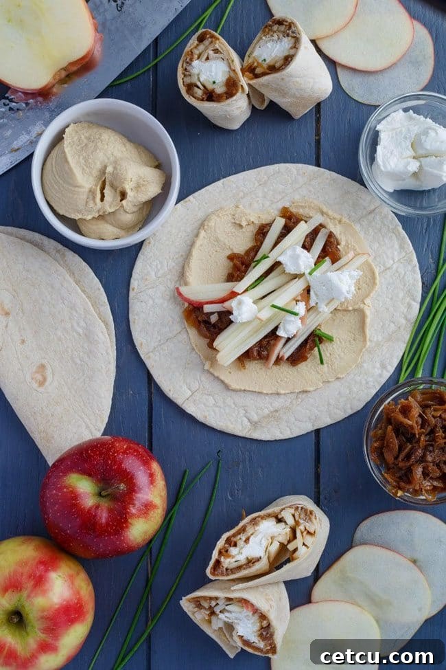 Mother’s Day Brunch Meal Plan recipes, printables and decor at TidyMom.net Caramelized Onion Apple Wraps with Hummus recipe