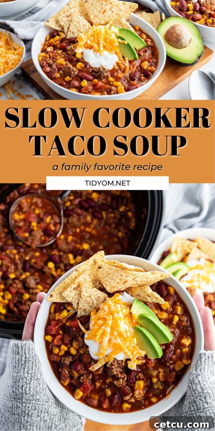 A vibrant collage showing the Slow Cooker Taco Soup, perfect for pinning and sharing.