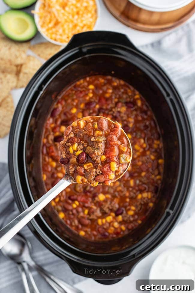 A slow cooker filled with bubbling, aromatic taco soup, ready to be served.