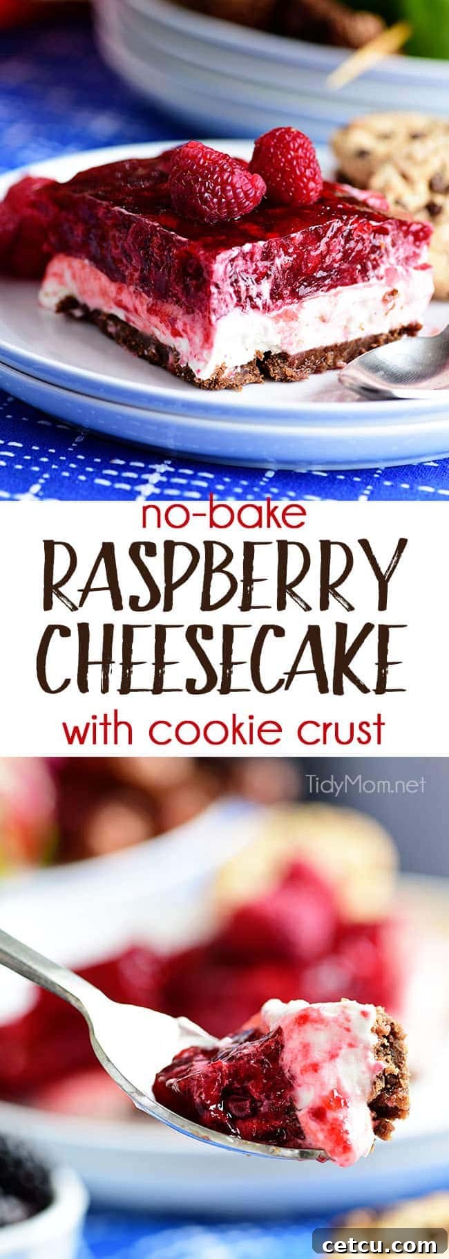 A collage featuring No-Bake Raspberry Cheesecake, ideal for Pinterest sharing.